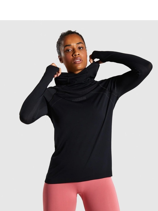 Gymshark Tops - Gymshark Breeze Seamless Hoodie Cinch Back Black Athletic